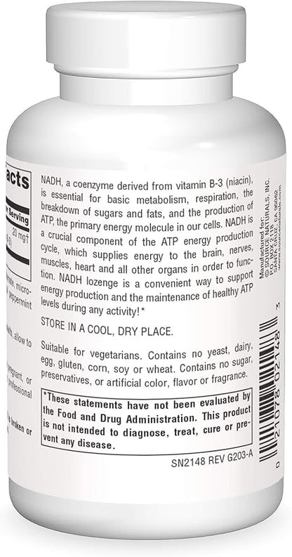 Source Naturals NADH 20mg, Boost Energy and Mental Alertness*, 10 Lozenges