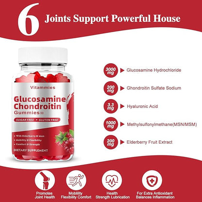 Glucosamine Chondroitin Gummies with MSM & Elderberry Extra Strength - Joint Support, Antioxidant Immune Support Supplement for Adults, Men & Women - 60 Raspberry Gummies