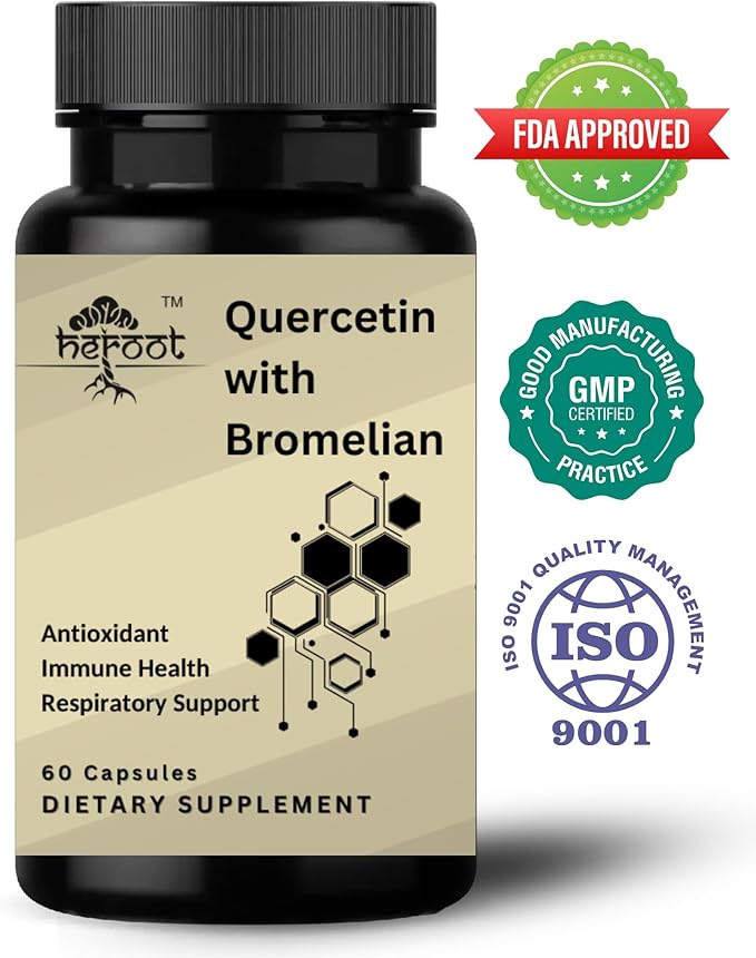 500mg Quercetin with Bromelain Capsules: Respiratory Support Non-GMO | Gluten Free | Supports Overall Health & Well Being (60 Capsules)
