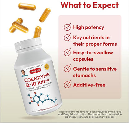 ANDREW LESSMAN Coenzyme Q-10 100 mg 180 Capsules - Essential for Energy Production and Optimum Key Organ Function, Anti-Oxidant Support, Depleted by Aging, Plus B-Complex. Easy to Swallow Capsules