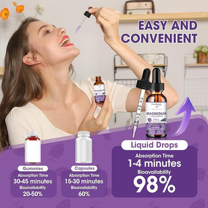 Magnesium Glycinate Liquid Drops - 1000mg 5-in-1 High Absorption Liquid Magnesium Complex with D3/K2/B6 | Fast-Acting, Bone, Muscle & Sleep | Sugar-Free Grape Flavor, 2fl Oz