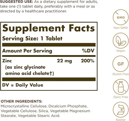 Solgar Chelated Zinc - 250 Tablets, Pack of 2 - Antioxidant, Skin & Immune System Support - Non-GMO, Vegan, Kosher, Gluten Free - 500 Total Servings