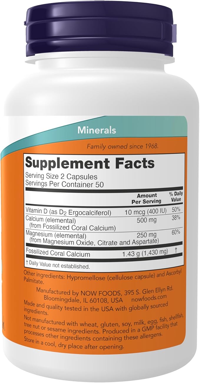 NOW Foods Supplements, Coral Calcium Plus, Bone Health*, Healthy pH Balance*, 100 Veg Capsules