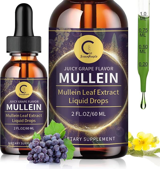 Mullein Leaf Extract Drops for Lungs - Lung Cleanse & Detox, Natural Mullein Leaf Liquid Drops, Support for Respiratory, Immune, Digestive System, Vegan, Non-GMO, Grape Flavor, 2 FL OZ