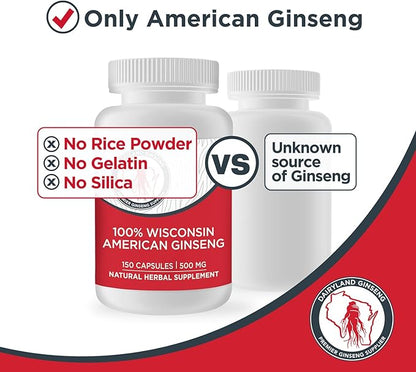 Dairyland American Ginseng Slices 16 oz and Capsules 150 ct Pack of Wisconsin Ginseng – Direct from Farmer to Consumer 西洋参