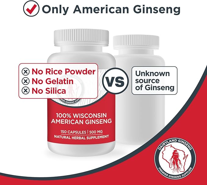 Dairyland American Ginseng Roots 8 oz and Capsules 75 ct Pack of Wisconsin Ginseng – Direct from Farmer to Consumer 西洋参