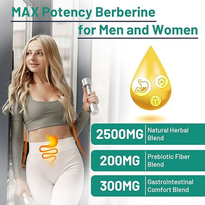 Berberine HCL Supplement with Ceylon Cinnamon - Highly Absorbable Liposomal Berberine Liquid Drops 3000mg- 12 in 1 Natural Ingredients - AMPK Activator - 2 Fl Oz