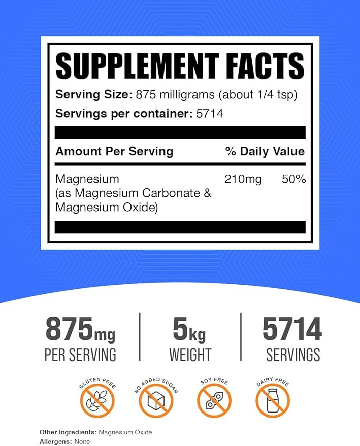 BulkSupplements.com Magnesium Carbonate Powder - Magnesium Carbonate Supplement, Magnesium Carbonate Food Grade - Gluten Free, 875mg per Serving, 5kg (11 lbs) (Pack of 5)