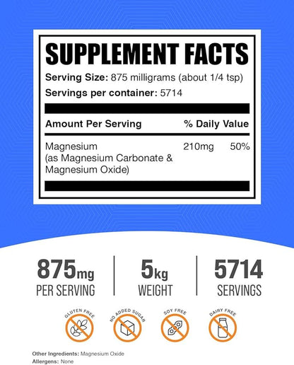 BulkSupplements.com Magnesium Carbonate Powder - Magnesium Carbonate Supplement, Magnesium Carbonate Food Grade - Gluten Free, 875mg per Serving, 5kg (11 lbs) (Pack of 5)