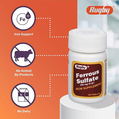 Rugby - Ferrous Sulfate 325 mg. - 100 Tablets