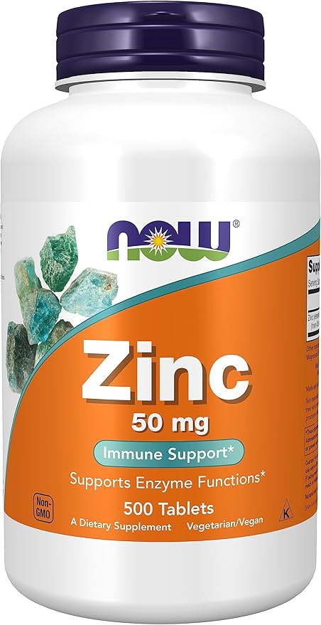 Now Foods, Zinc (Zinc Gluconate) 50 mg, Supports Enzyme Functions*, Immune Support*, 500 Tablets White