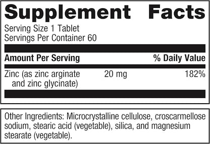 Metagenics Zinc A.G. - Highly Absorbable - 20 mg Zinc - For Immune Support, Bone Health & Energy Metabolism* - Zinc Arginate & Zinc Glycinate - Non-GMO & Gluten-Free - 60 Tablets