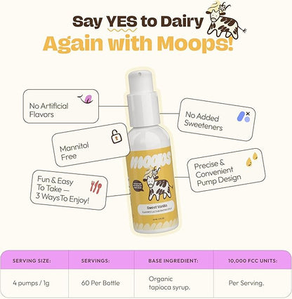 Lactase Enzyme Drops 2oz – Delicious Sweet Vanilla Flavor – 10,000 FCC Units for Fast Acting Dairy Relief – Customizable Dosing for Lactose Intolerance – Portable Twist-to-Lock Pump