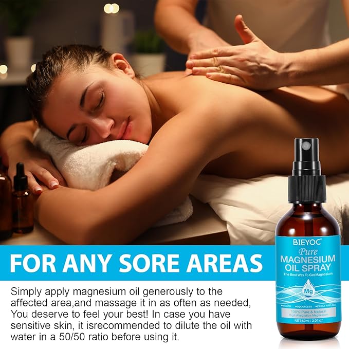 Magnesium Spray, 100% Pure & Organic Natural Magnesium Oil Spray for Feet Glass Bottle, Soothing Relief & Relaxation, Easy to Absorb and Use