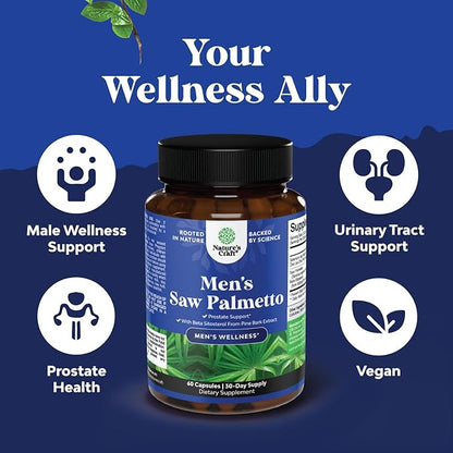 Saw Palmetto for Men with Beta Sitosterol - Saw Palmetto Extract Prostate Support Supplement for Men's Health & Better Bladder Control plus Restoring Hair Supplement for Hair Health for Men - 2 pack