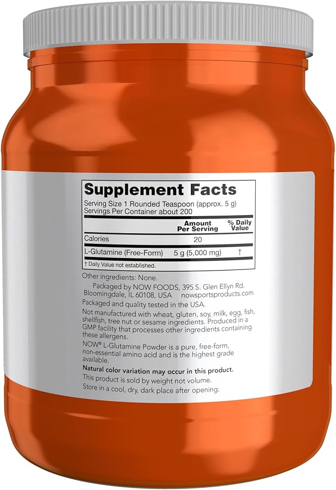 NOW Foods Sports Nutrition, L-Glutamine Pure Powder, Nitrogen Transporter*, Amino Acid, 35.3-Ounce