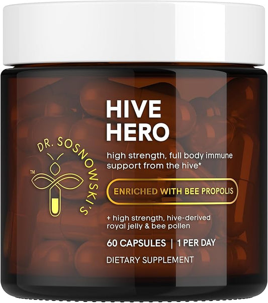 Dr Sosnowski's Hive Hero | Bee Propolis, Royal Jelly, Bee Pollen | Triple Action, Maximum Potency Hive Formula | Vegetable Capsules, 60ct