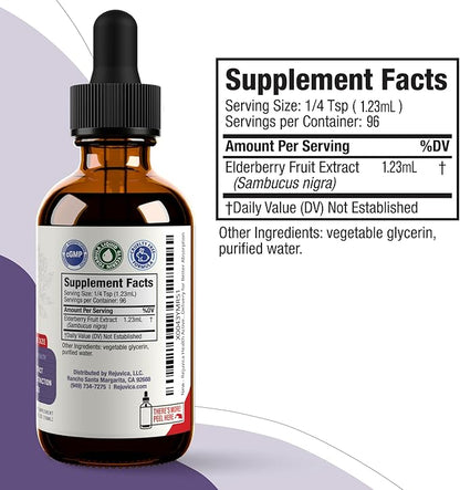 Rejuvica Health Active Elderberry - Advanced Elderberry Extract - Liquid Delivery for Better Absorption - Vegan Sugar Free Non GMO 4oz Value Size