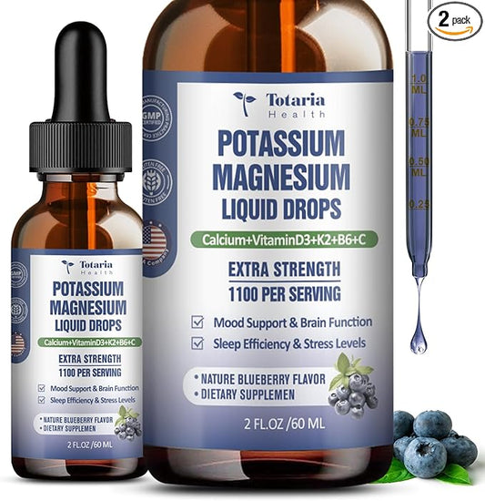 (2 Packs) Potassium Magnesium Supplement Liquid Drops - 200mg Potassium & 600mg Triple Complex Magnesium Glycinate Liquid Citrate Oil High Absorption Potasio Support Bone, Muscle, Leg Cramps