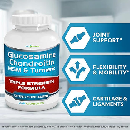 Glucosamine Chondroitin, MSM & Turmeric Dietary Supplement - 248 Capsules