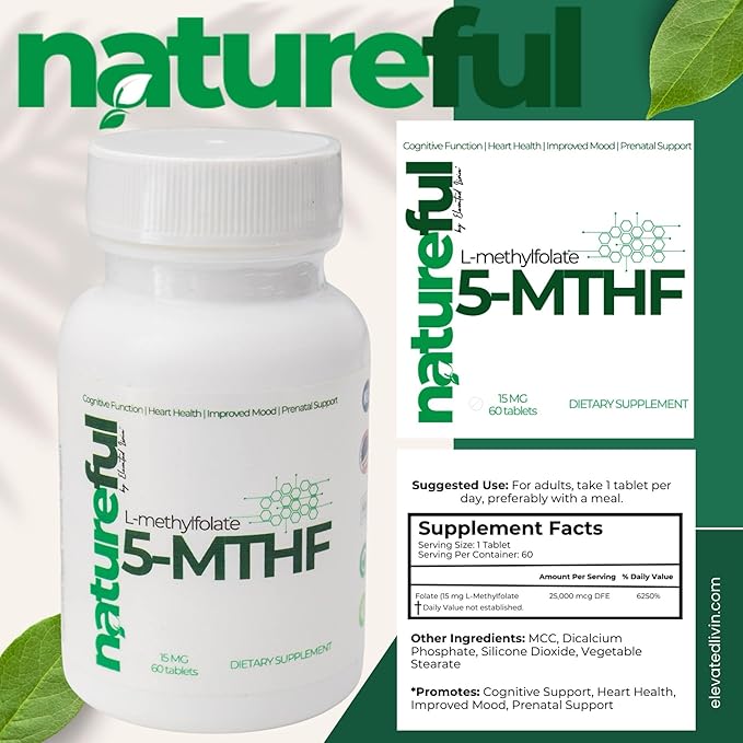 L Methylfolate 15mg - 60 Tablets, Professional Strength Vitamin B9 Folate Supplement, 5-MTHF Supports Brain, Mood, Methylation, Nerve Health, Fetal Development - Bioactive Form