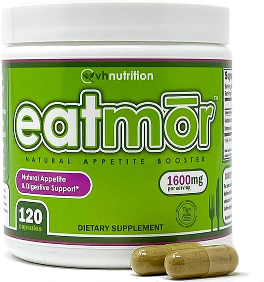 VH Nutrition Eatmor | Weight Gain Pills* for Women and Men | Designed for Women with Gentian, Ginger, Alfalfa | 120 Easy-to-Swallow Capsules