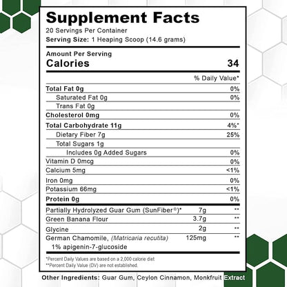 SleepBiotic Prebiotic Fiber Blend - Prebiotic Fiber Powder w/German Chamomile & Green Banana Flour - Prebiotic Powder Fiber Supplement for Healthy Gut 292g [20 Servings]