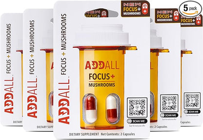 Focus + Mushrooms Memory Supplement (5 Pack) #1 Effective Alternative Brain Supplement Substitute Pills Nootropic & Energy | No Crash | Science Backed Formula | USA Made