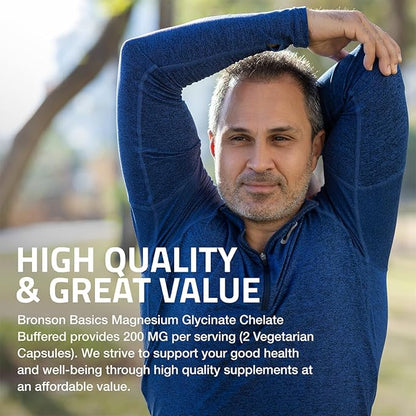 Bronson Magnesium Glycinate 200mg High Absorption Chelated Buffered Gentle On The Stomach Non-GMO, 60 Vegetarian Capsules