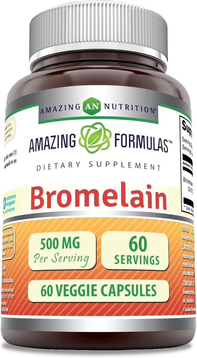 Amazing Formulas Bromelain 500mg 2400 GDU, 60 Veggie Capsules | Non-GMO | Gluten Free | Made in USA | Ideal for Vegetarians