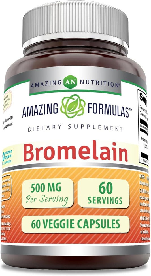 Amazing Formulas Bromelain 500mg 2400 GDU, 60 Veggie Capsules | Non-GMO | Gluten Free | Made in USA | Ideal for Vegetarians