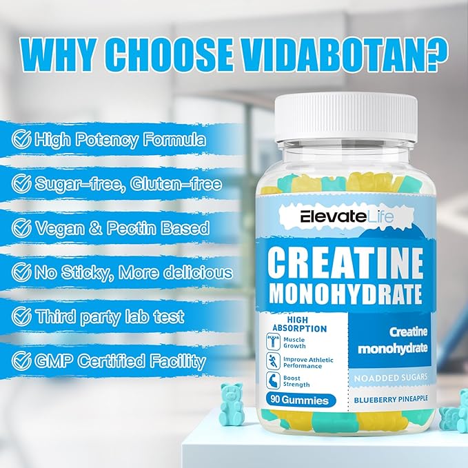 Creatine Monohydrate Gummies 5000mg for Men & Women, Chewables Creatine Monohydrate for Muscle Strength, Muscle Builder, Energy Boost, Pre-Workout Supplement(90 Count)-Blueberry Pineapple