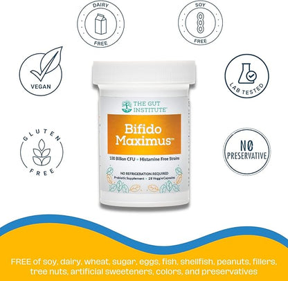 Bifido Maximus Ultra High Potency Probiotics for Women and Men - Bifidobacterium longum 100 Billion CFUs - 28 ct - 7 Strains - No Histamines - No Refrigeration Needed - Made in USA