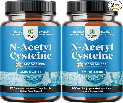 NAC Supplement N-Acetyl Cysteine 600mg - Potent Vegan High Absorption NAC 600 mg Capsules Glutathione Precursor for Liver Cleanse Detox & Repair plus Lung Health and Immunity Support - 180ct 2pk