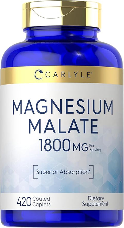 Carlyle Magnesium Malate 1800mg | 420 Coated Caplets | Vegetarian, Non-GMO, Gluten Free Supplement