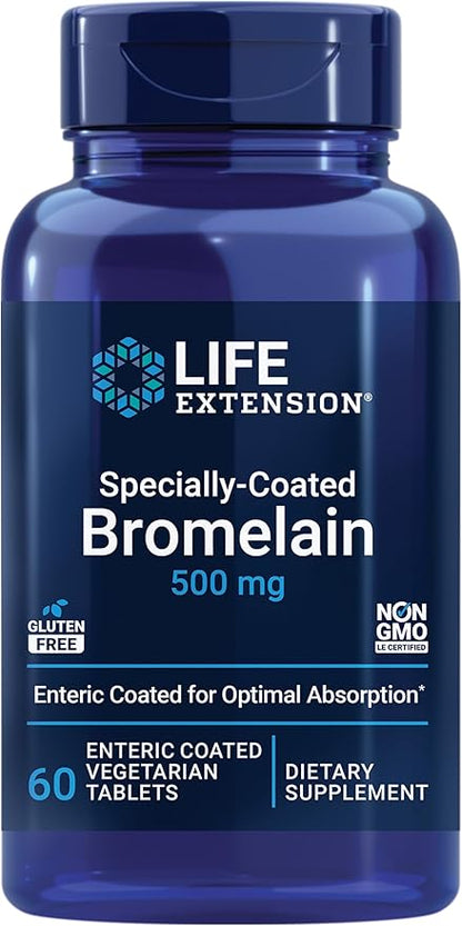 Life Extension Specially-Coated Bromelain, Pineapple Extract, Joint Health, Joint Comfort, Vegetarian, Gluten-Free, Non-GMO, 500 mg, 60 enteric-Coated Tablets