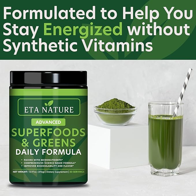 50 Super Greens Powder - Greens Superfood Powder with Fruits and Vegetables Supplements - Supergreens Green Powder for Energy, Digestion, Vitality & Immunity - 30 Servings Vegan and Non-GMO