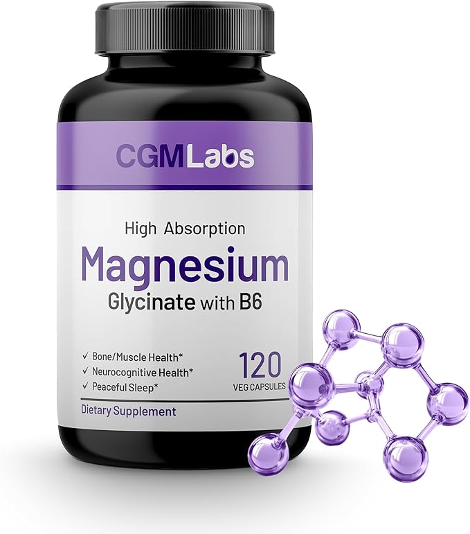 Magnesium Glycinate & Vitamin B6 Supplement High Absorption, Non-GMO, Supports Energy, Calm, Relaxation, and Muscle Health – 3rd Party Lab Tested, Gluten-Free by CGM Labs