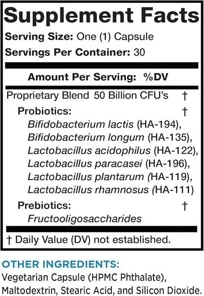 Lean & Pure Olympian Labs Extra Strength Prebiotic and Probiotic, 50 Billion CFU, Delayed Release, Blister Pack of 30 Tabs