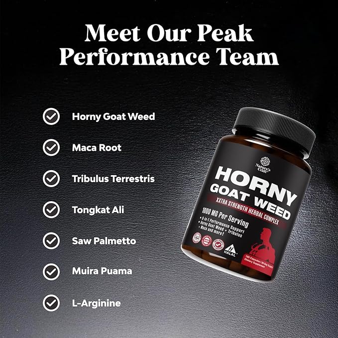 Horny Goat Weed for Men Enhancement - Extra Strength Male Enhancing Supplement with Black Maca Root, Tongkat Ali, Saw Palmetto & Panax Ginseng Extract for Stamina & Energy - 180 Capsules
