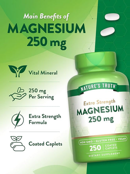 Nature's Truth Magnesium Supplement | 250 mg | 250 Count | Vegan, Non-GMO & Gluten Free | Magnesium Oxide