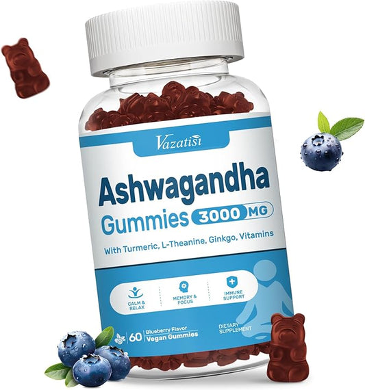 Ashwagandha Gummies for Women & Men, Ashwagandha Supplements for Calm Mood & Increased Energy, Non-GMO, Gluten-Free, Vegan 60ct