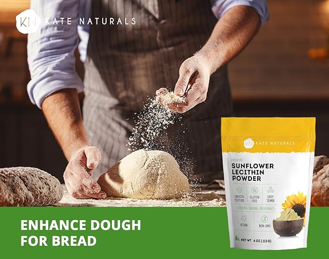 Kate Naturals Sunflower Lecithin Powder for Baking Bread, Gummies, Cooking. Substitute for Soy Lecithin Powder (4 oz, Non-GMO)
