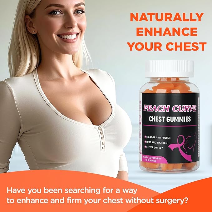 Chest Gummies for Enhance Curvy Body, 60 Count, Bear Shape Chest Support Gummies for Confidence Lifting, Peach Flavor Weight Gainer Vitamin BBL Gummy for Women Men Workout Enhancement