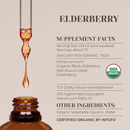 Elderberry USDA Organic Alcohol-Free Extract | Dietary Supplement, High-Potency Tincture | Natural Certified Organic Elderberry (Sambucus Nigra) Dried Berry (2 oz)