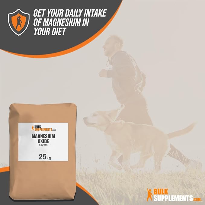 BulkSupplements.com Magnesium Oxide Powder - Magnesium Supplement, Magnesium Oxide Supplement, Magnesium Oxide 500mg - Gluten Free, 835mg (500mg of Magnesium) per Serving, 25kg (55 lbs)