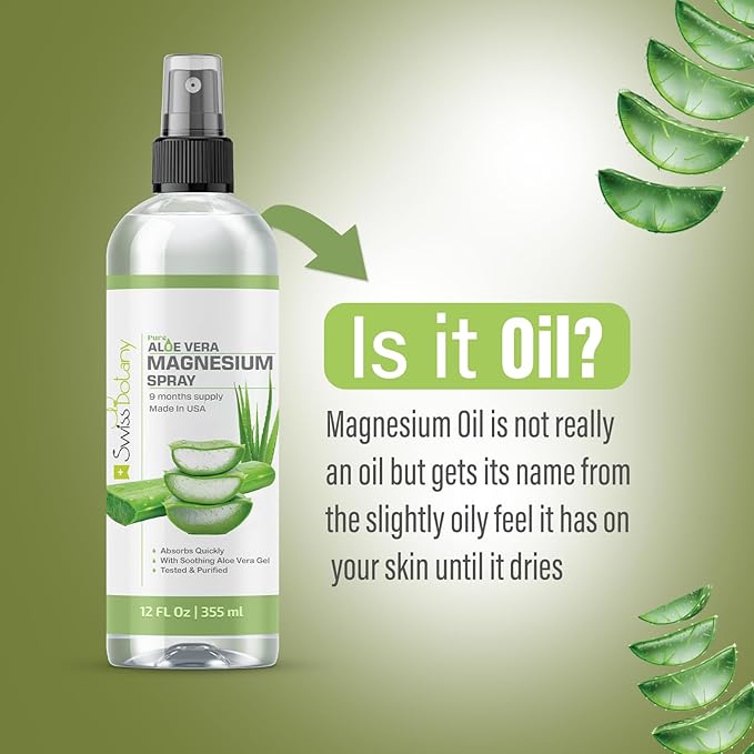 Topical Magnesium Spray with Aloe Vera - Pure Magnesium Oil Spray for Stress Relief - USP Grade Aloe Vera Magnesium Spray for Sleep - 12 Fl Oz