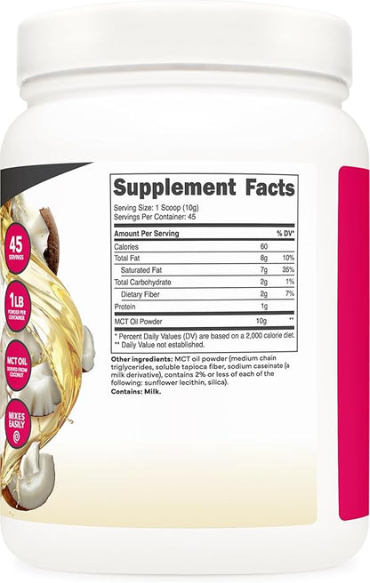 Ketologic MCT Oil Powder (1 LB) (Unflavored) - 45 Servings, Medium Chain Triglycerides Powder Supplement