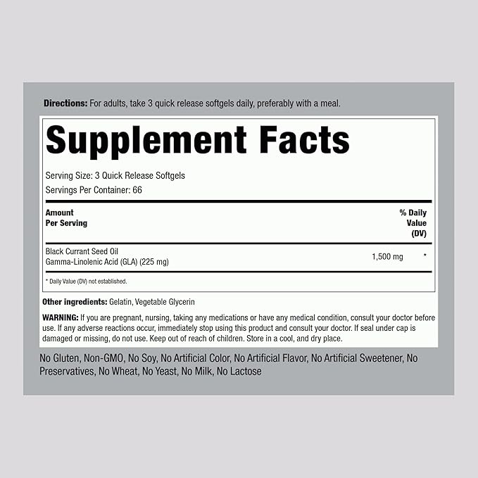 Piping Rock Black Currant Seed Oil Softgel Capsules | 1500mg | 200 Count | with Gamma Linolenic Acid (GLA) | Non-GMO, Gluten Free Supplement