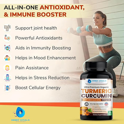 Turmeric Curcumin with Black Pepper & Ginger 2250mg - Ultra Potent Turmeric Supplement with 95% Curcuminoids & BioPerine for Joint Support, Enhanced Bioavailability, Immune Health - 90 Vegan Capsules